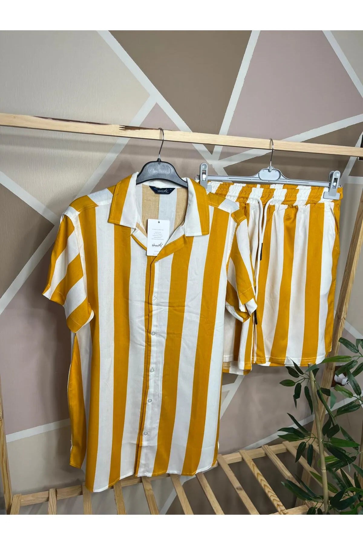 Erkek Desenli Viskon Erkek Gömlek ve Şort Alt Üst Takım