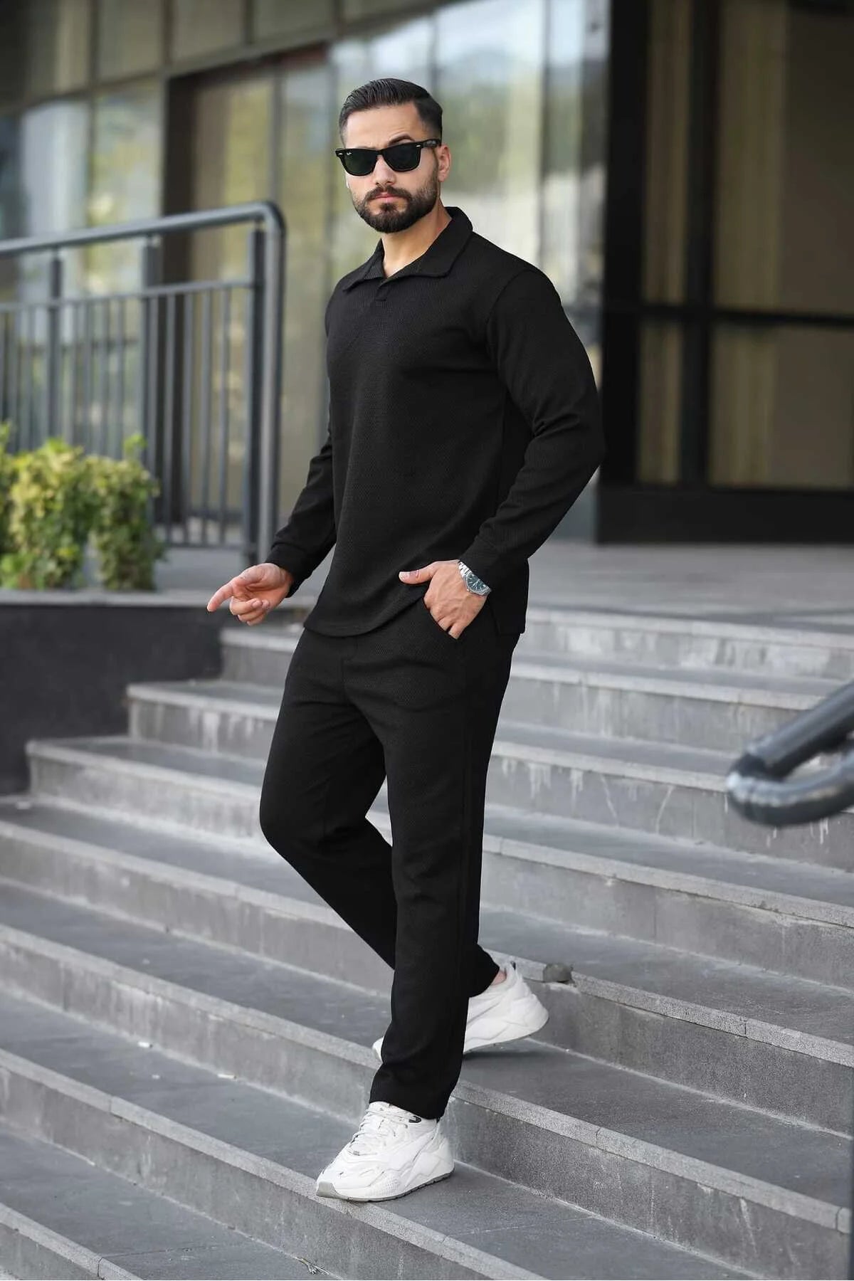 Petekli Alt Üst Pantolon ve Patlı Yakalı Erkek Sweat Takımı