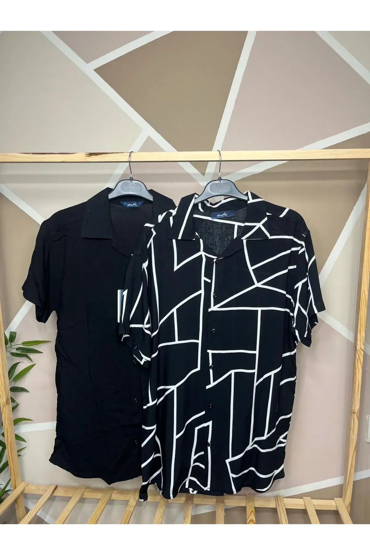 Erkek İkili Apaş Yaka Düz ve Desenli Viskon Gömlek